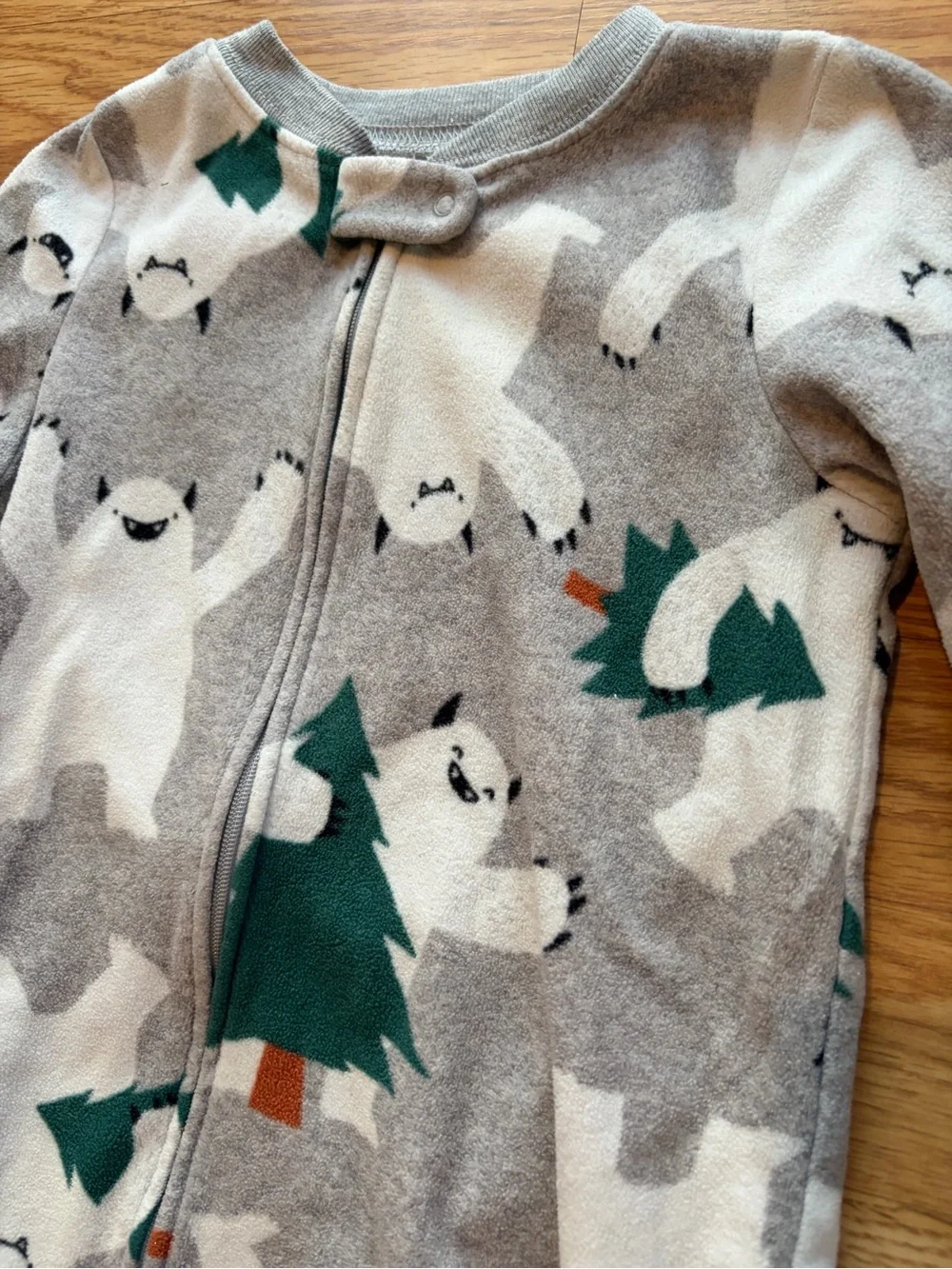 Carters Grey Polar Bear Print Fleece One-Piece for Toddler
